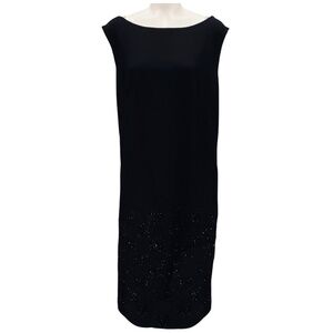 DRIES VAN NOTEN BLACK BEAD AND SEQUIN EMBELLISHED SLEEVELESS CREPE MIDI DRESS